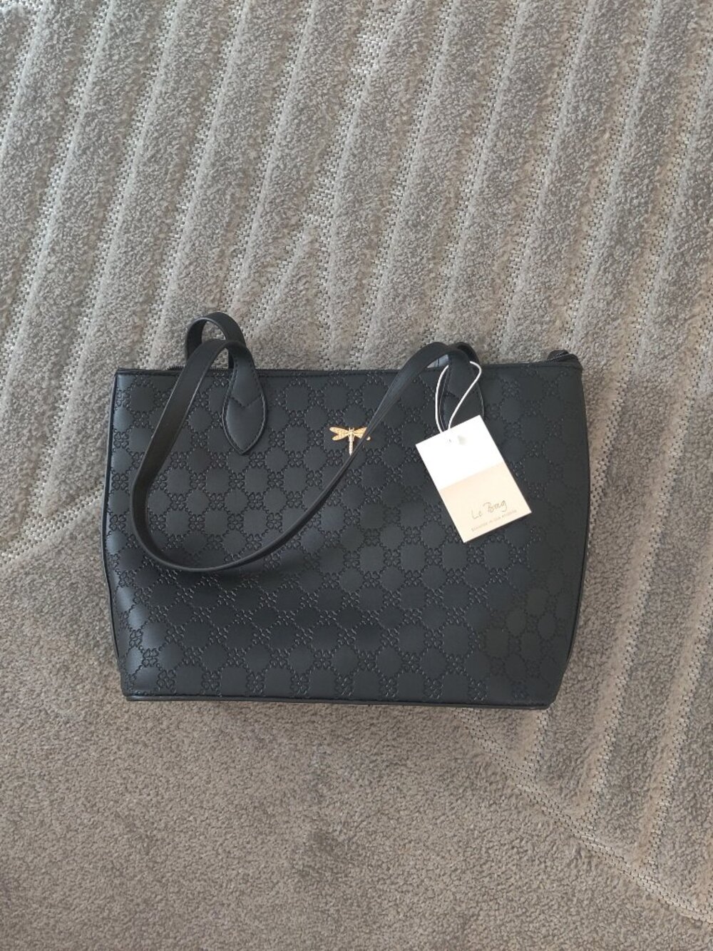 Le Bag Black Tote Bag with Dragonfly
